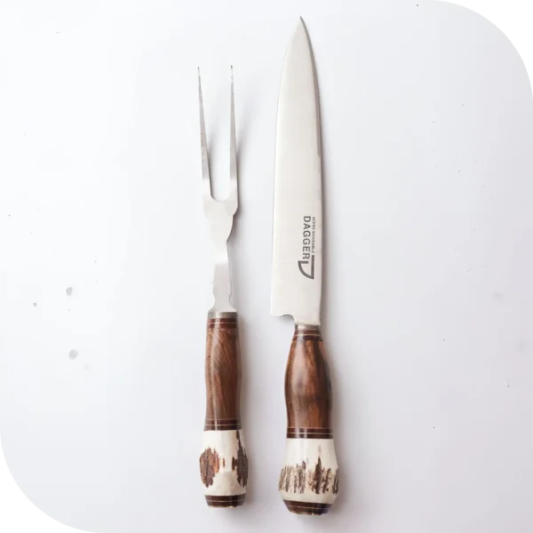 JUEGO DE TRINCHAR 20 CM CIERVO Y MADERA